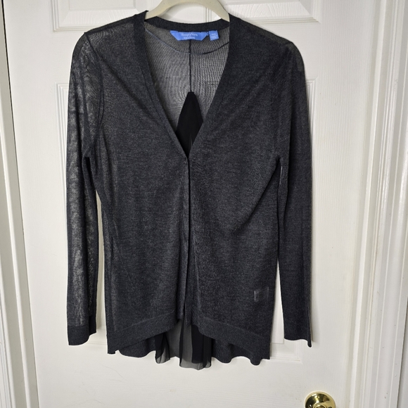 Vera‎ Wang Women's sheer Cardigan with black gathered pleat at back PXS - Picture 1 of 8
